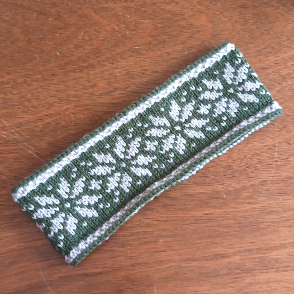 Handmade Handknit Green & Ivory Traditional Scandinavian Motif Headband Men's L